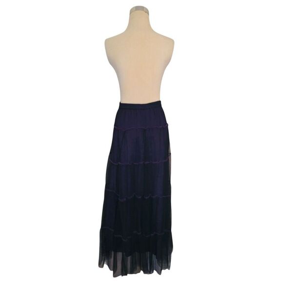 Sterling Styles Purple and Black Mesh Overlay Midi Tiered Prairie Skirt - Picture 4 of 7